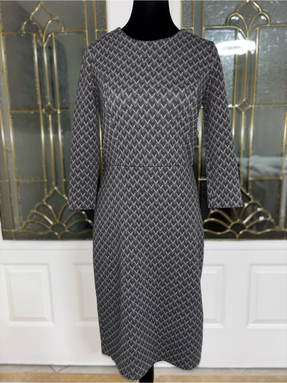 Banana Republic Grey Chevron Long-Sleeve Sheath Dress